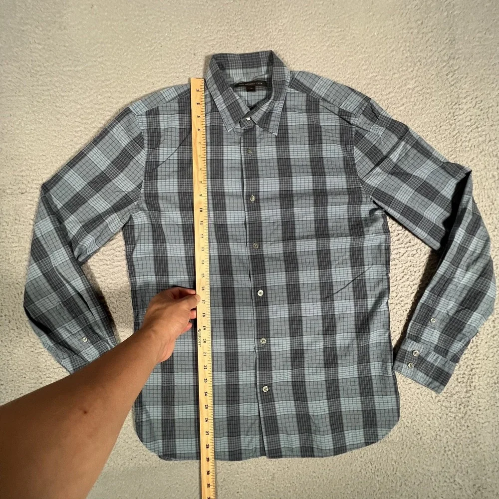 John Varvatos Shirt Mens Medium Plaid Button Up 100% Cotton Casual Preppy‎ Slim